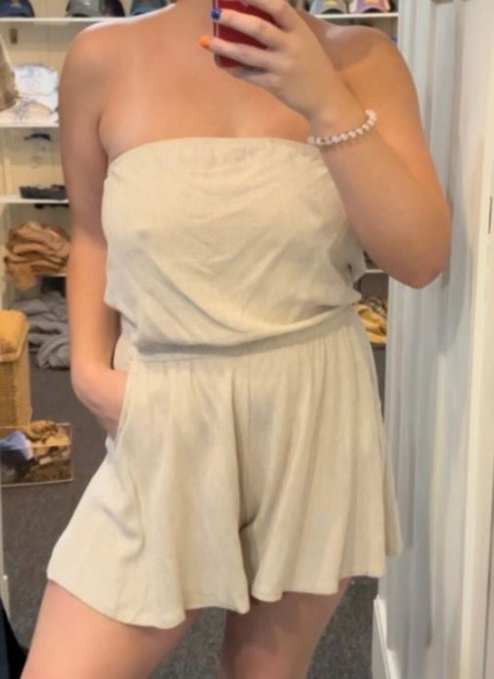 Wasabi + Mint White Strapless Romper with Pockets Size L